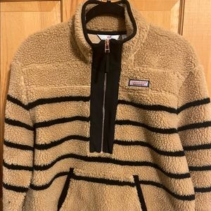 Vineyard Vines Tan and Black Striped Fleece Hoodie
